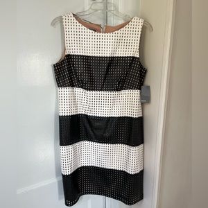 Muse Laser Cut Faux Leather Mini Party Dress Size 10 Black White